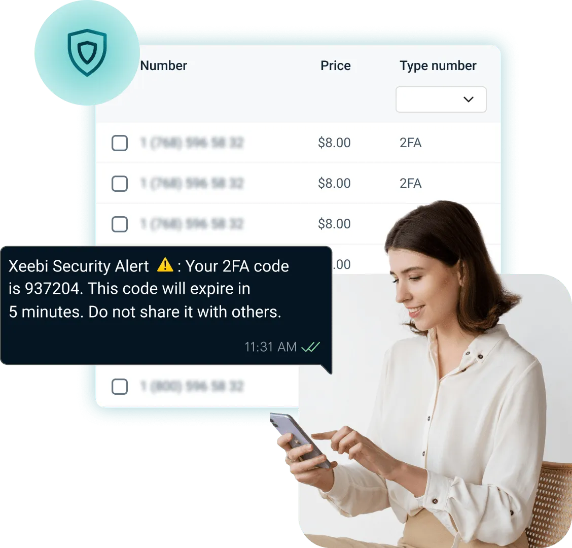 Illustration depicting two-factor authentication with a smartphone and shield icon